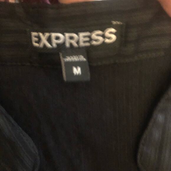 Express Womens Short Puff Sleeve Collared Button-Down Shirt Black Size Medium - Picture 5 of 6